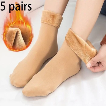 5 Çift kadın Kış Kalınlaşmış sıcak tutan çoraplar Seti Kalınlaşmış Kadife Katı Yün Çorap Soğuk Tutmak Ve Kar Çorapları