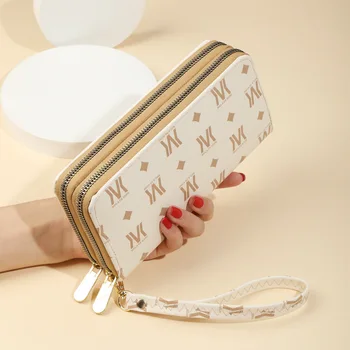 Kadın uzun cüzdan 2022 Yeni Moda Büyük Kapasiteli Çift Fermuarlı Cep Telefonu Çantası Baskılı Bilek el çantası Kadın