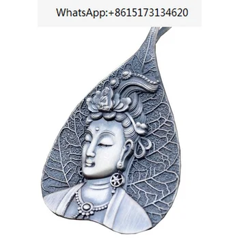 Gerçek S999 Gümüş Retro Yaprak Guanyin Bodhisattva Kolye Barış Tay Gümüş Kolye Kolye Takı