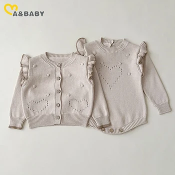 ma ve bebek 0-24M Yenidoğan Bebek Bebek Kız Romper Örgü Sıcak Sonbahar Kış Fırfır Tulum Uzun Kollu Kalp Giyim