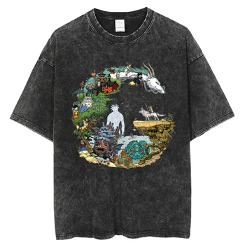 Anime Totoro Ruhu Uzakta Yıkanmış T Shirt Erkek Harajuku Vintage pamuklu tişört Kadın Kısa Kollu Tişört Sokak Üst tee чутболки