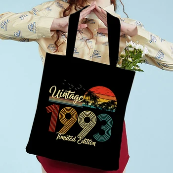 Kadın Harajuku Çanta Vintage 1993 Alışveriş Çantaları Kadın Omuz Moda 90s Stil Numarası Grafik Tuval Bayan Kanvas kadın çantası
