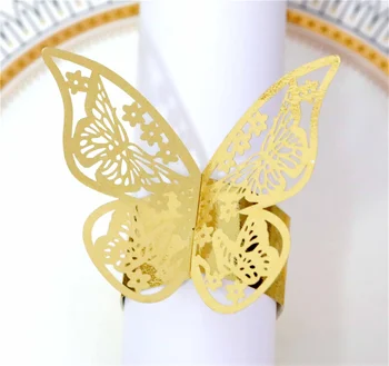 50 Adet 3D Kelebek Kağıt Peçete Halkası Altın Peçete Bandı Lazer Kesim Peçete Tokaları Düğün Dekorasyon Ev Masa Aksesuarları