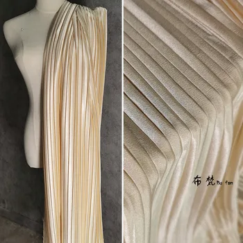 Şampanya Kristal Saten Pilili Kumaş Metalik Organ Plise Preslenmiş Dıy Halter Tasarımcı Kumaşlar