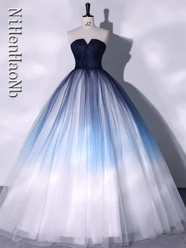 Degrade Mavi Quinceanera Elbiseler Kadınlar için Straplez Zarif Parti Elbise 2023 Yaz Lace Up Vestidos