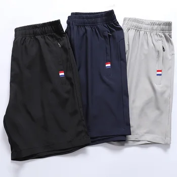 Yaz erkek Buz İpek Şort Gevşek Sweatpants Klasik Üç Renkli Etiket Fermuarlı cep pantolon Bermuda Artı Boyutu plaj pantolonları M-8XL