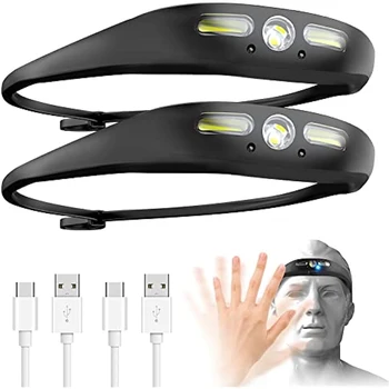 USB şarj edilebilir led lamba sensörü far silikon far yetişkinler Hardhat ışık 5 Modu su geçirmez kafa feneri koşu balıkçılık için