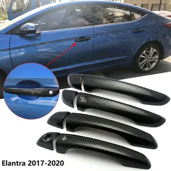 hyundai Elantra 2017-2020 için Karbon Fiber Araba Kapı Kolu Kapak Trim Sticker (2 Düğme)