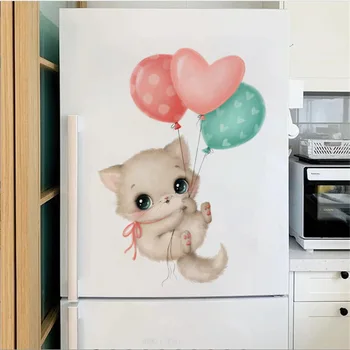 Karikatür Kedi ve Balon Desen Duvar Sticker Modern PVC Duvar Çıkartması Ev Dekorasyon Arka Plan Dekorasyon için 1 Adet