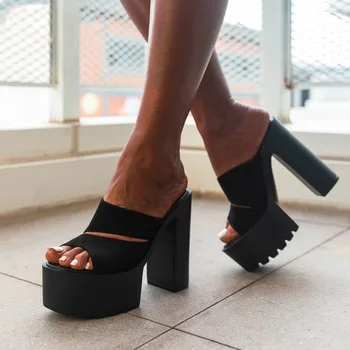 Moda siyah Platform kadın yüksek topuklu terlik parti gece kulübü kutup dans pompaları sandalet Ayakkabı