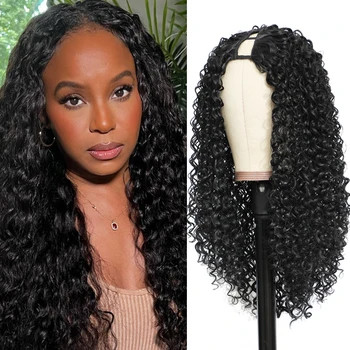Afro Kinky kıvırcık V Kısmı doğal siyah renk saç peruk ısıya dayanıklı sentetik 12-30 inç günlük Peruk Amerikan Afrika kadınlar İçin