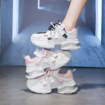 Kalın Taban beyaz ayakkabı Kadın Tıknaz Ayakkabı 2023 Moda Bahar Bayanlar Platformu Elastik Bant Ayakkabı Yüksekliği Artan Spor