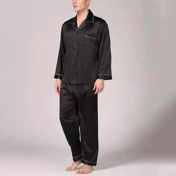 Erkek Pijama Yaz Taklit İpek Pijama Seti Gömlek Pantolon Ev Kıyafeti Pijama Kıyafeti