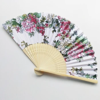Vintage yelpaze Çin Japon çiçek desen dans el hayranları kadınlar için