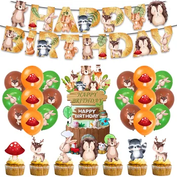Orman Hayvan Doğum Günü Tema Dekorasyon Seti Safari Mantar Tavşan Geyik Balon Afiş Kek Topper Orman Çocuklar Doğum Günü Partisi