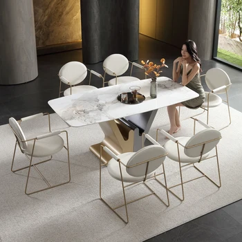 Dikdörtgen 1.8 m Kar Dağ Beyaz High-end yemek masası Ve Sandalye Kombinasyonu Lüks yemek masası Muebles mutfak mobilyası