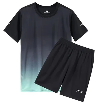 Yaz Spor Salonu Spor Eşofman erkek Koşu Setleri Kuru Fit Hızlı Kuru T-Shirt + Kısa spor giyim Koşu spor takımları
