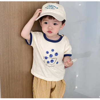 2023 Kore Yeni Yaz Bebek günlük kıyafetler Seti Çocuklar Yumuşak Rahat Baskılı Bisküvi T-shirt + Şort Çocuk Boys Kıyafetler Giysileri