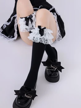 Yaz Japon Harajuku Vintage Yay Dantel Orta Tüp Çorap Punk Streetwear Tatlı Serin Kız Lolita Siyah JK Çorap