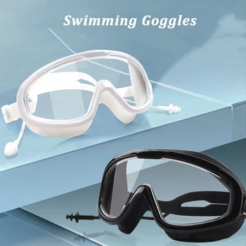 HD Anti-sis yüzme gözlükleri Profesyonel Yüzmek Gözlük Kulak Tıkacı ile Büyük Çerçeve Şeffaf Gözlük Su Geçirmez Silikon Yüzmek Gözlük
