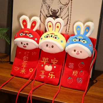 Maskot Kırmızı Paket Hongbao Çin Tavşan Yıl Para Paketleme Çantası 2023 Kırmızı Zarf Peluş bozuk para cüzdanı Şanslı Para Cüzdanı