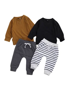 Yenidoğan Toddler Erkek Bebek Sonbahar Kış Giyim Giyim Seti Uzun Kollu Kazak Kazak Üst Uzun Pantolon Setleri