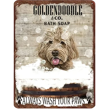 Vintage Banyo Sabunu Goldendoodle Metal Tabela Köpek Sevgilisi İçin Harika Bir Hediye Duvar Sanatı Dekorasyon Banyo Dekor Ev Otel İçin Metal