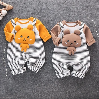 MILANCEL Sonbahar Bebek Giysileri Set Toddler Sevimli Ayı Şerit Tulum + Dip Gömlek Erkek Dış Giyim 2 ADET