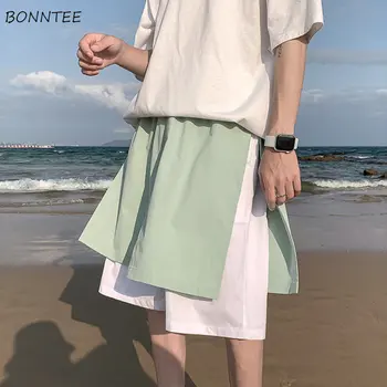 M-3XL Erkek Şort Yaz Harajuku Baggy Eklenmiş Gençler Hip Hop Pantolon Kore Moda Streetwear Plaj Şık Sahte İki Parçalı Ins