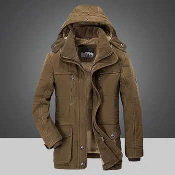 Erkek Kış 2023 Parka Açık Ceket Artı Kadife Kalın Sıcak Çok Cep Ceketler Katı Parkas Erkek Ceket Büyük Boy Giyim