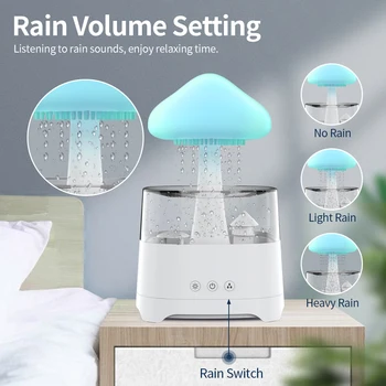 Bluetooth Mantar Yağmur Hava Nemlendirici Renkli Gece Lambası uçucu yağ Difüzörleri Nemlendirir Cilt Yorgunluğu Gidermek Yatak Odası için
