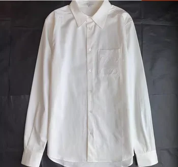 2023 Gömlek Cep tasarım Yaka Hırka Cep nakış Uzun Kollu pamuklu gömlek Bayan Bluzlar Vintage Bluz Gömlek