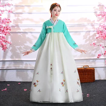 Vintage Hanbok Geleneksel Kore Giyim Bayan Yetişkin Femme Kore Dans Sahne Kostümleri Işlemeli Azınlıklar asya kıyafetleri
