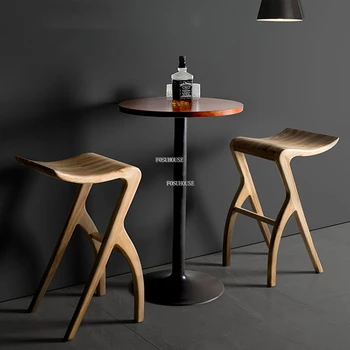 Iskandinav yaratıcı bar sandalyesi s Modern Bar Mobilyası Lüks Ön Büro yüksek bar Taburesi Ev cafe Rahat katı ahşap bar sandalyesi Bir