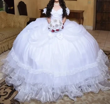 Ashely Alsa Lüks Prenses Gelinlik Cap Sleeve Fırfır Yay Balo Bahçe Gelin gelin kıyafeti Robe De Mariage Vestidos