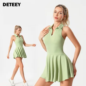 Yeni Tenis Elbise Şort ve Cepler ile Yoga Seti Kadın Golf Etekler Göğüs Pedi ile Spor Tulum Koşu Spor Salonu Deportivo