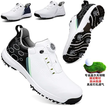 Erkekler Profesyonel Golf Ayakkabıları Su Geçirmez Sivri Golf Sneakers Siyah Beyaz Golf Eğitmenler Büyük Boy Golf Hızlı Bağlama Ayakkabı