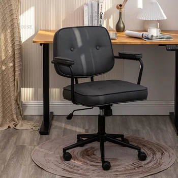 İskandinav Deri büro sandalyeleri Ofis mobilyaları için bilgisayar sandalyesi Retro tasarımcı ışık lüks Sedanter rahat ofis koltuğu