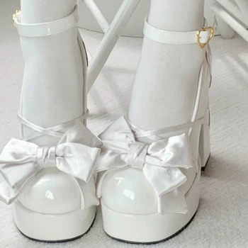 Y2K Kore Zarif Beyaz Topuklu Lolita Mary Jane Ayakkabı Estetik Gotik Japon Kawaii Yüksek Topuk Platformu Kadın Sevimli Topuklu Ayakkabı