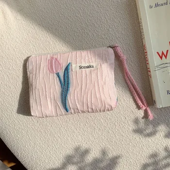 Seyahat Kozmetik Ruj bozuk para cüzdanı saklama çantası Kadın Sevimli Çiçek Makyaj Çanta Cüzdan Organizatör Sıhhi Peçeteler Çanta Kılıfı
