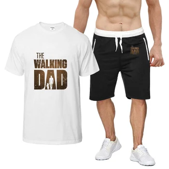 Yürüyen Baba Komik 2023 erkek klasik Çıkartma Tasarım Yuvarlak Boyun Kısa Kollu Rahat moda T-shirt + Sıcak Satış şort takımı
