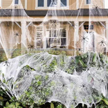 Yapay Örümcek Ağı Cadılar Bayramı Dekorasyon Korkunç Parti Sahne Sahne Beyaz Sıkı Örümcek Ağı Korku Evi Ev Dekor Aksesuarları