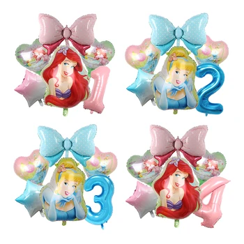 6 adet Prenses Külkedisi ve Denizkızı Temalı Karikatür Balonlar Pembe Mavi Yay Kalp Balon Çocuk Doğum Günü Hediyeleri Bebek Oyuncakları