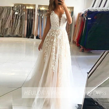 Zarif Abiye düğün için V boyun dantel boncuk Uzun Örgün balo kıyafetleri artı boyutu düğün parti elbise