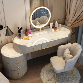 Aydınlatma çekmeceli tuvalet masası Yatak Odası Nordic Beyaz Vanity Kadın Makyaj Tuvalet Masası Penteadeira De Maquiagem Ev Mobilyaları