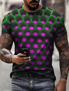 3D Görsel Yanılsama erkek kısa Kollu baskılı tişört Renk Kontrast Üst Harajuku Sokak Moda Giyim Hip Hop Büyük Boy T-sh