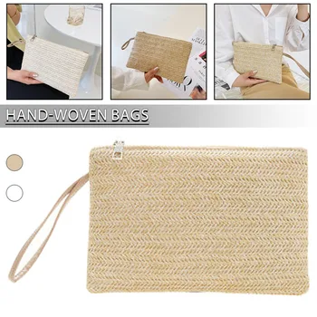 Marka-Yeni Saman Plaj Çantası Saman Debriyaj Kadın El dokuması Saman Debriyaj Çanta Kadın Yaz plaj el çantası Düğün zarf cüzdan