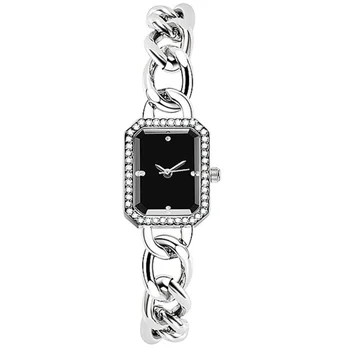Basit Bayanlar Lüks Saatler Moda Kare Elmas Kadın quartz saat Paslanmaz Çelik Bilezik Elbiseler Saat Reloj Mujer