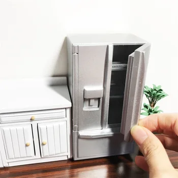 1:12 Dollhouse Mini Buzdolabı Modeli Minyatür Ürünler İki kapılı Çift Buzdolabı Dekorasyon BJD Bebek Evi Aksesuarları Mutfak Oyuncaklar