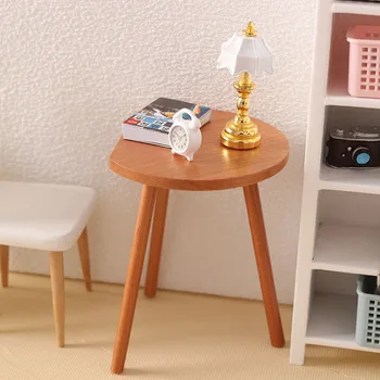 Dollhouse Mini Kiraz Ahşap Masa Minyatür Ürünler Sehpa Üç ayaklı Yuvarlak Masa 1: 12 Ob11 Bebek Evi Aksesuarları Mobilya